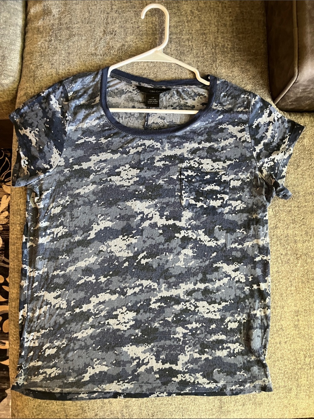 Calvin Klein Blue Camo Short Sleeve Pocket Tee